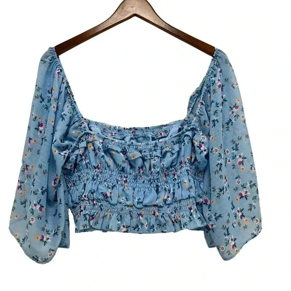Tularosa Rosie Top Cropped Blouse Carolina Blue Floral Coastal Tropical size L - Picture 5 of 11